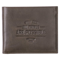 Genuine Leather RFID Wallet for Men With God All Things Are Possible Mathew 19:26 Quality Classic Brown Leather Bifold Wallet Christian Gifts for Men EasyOptionXY LLC