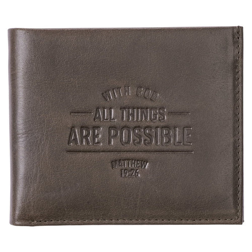 Genuine Leather RFID Wallet for Men With God All Things Are Possible Mathew 19:26 Quality Classic Brown Leather Bifold Wallet Christian Gifts for Men EasyOptionXY LLC