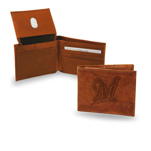Milwaukee MLB Baseball Brewers Embossed Team Logo Brown Leather Billfold Wallet EasyOptionXY LLC