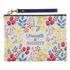 Womens Wristlet Clutch Zippered Pouch w/Wrist Strap Strength & Dignity Faux Leather, Floral/White, Slim Case Accessory for Cosmetics, Travel, Organization, 7.1" x 9.4", With Love EasyOptionXY LLC