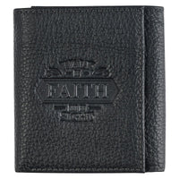 Christian Art Gifts Genuine Full Grain Leather RFID Blocking Scripture Wallet for Men: Walk by Faith - 2 Corinthians 5:7 Inspirational Bible Verse Accessory for Credit Cards, Bills, ID, Photos, Black EasyOptionXY LLC