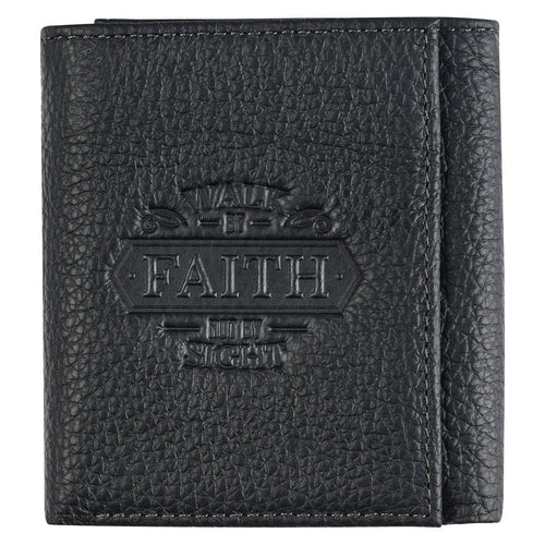 Christian Art Gifts Genuine Full Grain Leather RFID Blocking Scripture Wallet for Men: Walk by Faith - 2 Corinthians 5:7 Inspirational Bible Verse Accessory for Credit Cards, Bills, ID, Photos, Black EasyOptionXY LLC