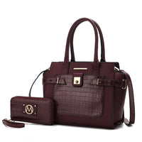 MKF Collection Isla Crocodile Embossed Vegan Leather Womens Satchel Bag by Mia K with wallet -2 pieces (Color Wine) EasyOptionXY LLC