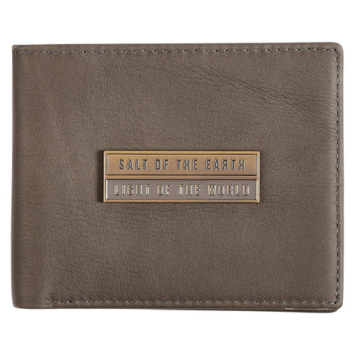 Christian Art Gifts Genuine Full Grain Leather RFID Blocking Scripture Wallet for Men: Salt of the Earth - Matthew 5:13 Inspirational Bible Verse Accessory for Credit Cards, Bills, ID, Photos, Gray EasyOptionXY LLC