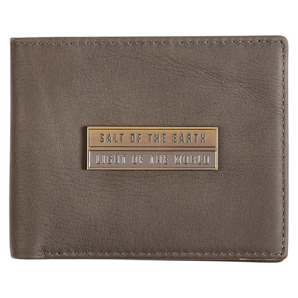 Christian Art Gifts Genuine Full Grain Leather RFID Blocking Scripture Wallet for Men: Salt of the Earth - Matthew 5:13 Inspirational Bible Verse Accessory for Credit Cards, Bills, ID, Photos, Gray EasyOptionXY LLC