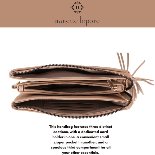 Nanette Lepore Womens Crossbody Purse Faux Leather Handbag with Wristlet Attachment Tan EasyOptionXY LLC