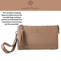 Nanette Lepore Womens Crossbody Purse Faux Leather Handbag with Wristlet Attachment Tan EasyOptionXY LLC