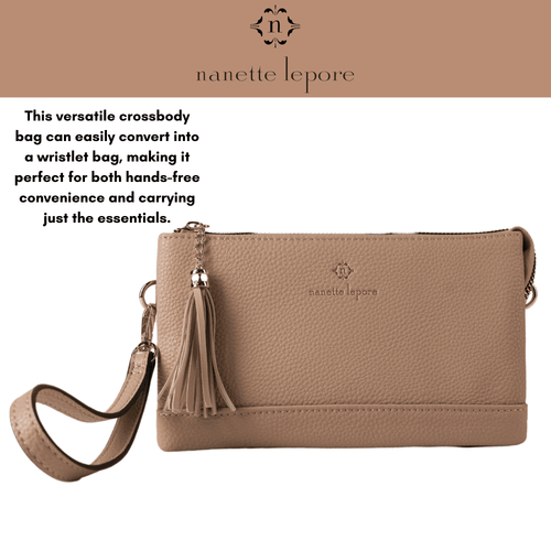 Nanette Lepore Womens Crossbody Purse Faux Leather Handbag with Wristlet Attachment Tan EasyOptionXY LLC
