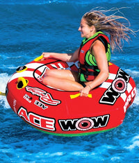WOW Sports 1 Person Towable Water Tube - Ace Racing Starter Kit w 12V Pump & 1K Tow Rope Jupiter Gear