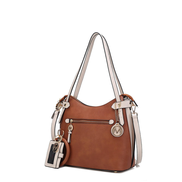 MKF Collection Jaseli Hobo Handbag with Wristlet Key Ring and Card Case ( Color Brown-Beige) EasyOptionXY LLC