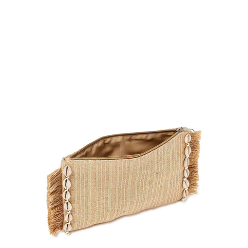 Magid Women's Striped Metallic Clutch with Seashells and Frayed Edge Trim EasyOptionXY LLC