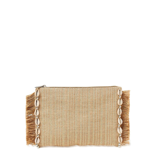 Magid Women's Striped Metallic Clutch with Seashells and Frayed Edge Trim EasyOptionXY LLC