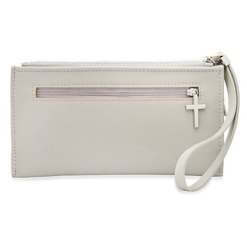 Ladies Cream Lord's Prayer Wristlet with Stainless Steel Cross Charm & Leather Tassel EasyOptionXY LLC