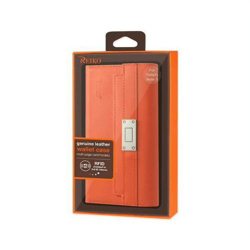 Samsung Galaxy Note 5 Genuine Leather Rfid Wallet Case And Metal Buckle Belt In Tangerine EasyOptionXY LLC