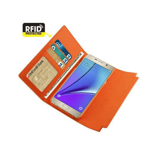 Samsung Galaxy Note 5 Genuine Leather Rfid Wallet Case And Metal Buckle Belt In Tangerine EasyOptionXY LLC