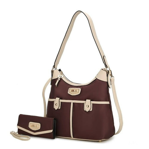 MKF Collection Harper Nylon Hobo Shoulder Handbag with Matching Wallet by Mia K- 2 pieces (Color Coffee) EasyOptionXY LLC