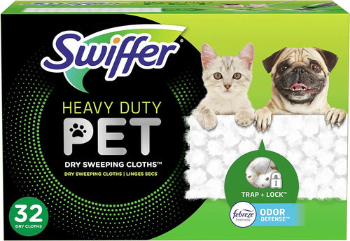 Swiffer Sweeper Pet Heavy Duty Dry Cloth Refills, Febreze Freshness, 32 Ct White Pads EasyOptionXY LLC