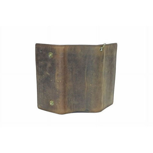 Men's RFID Signal Blocking Tri-Fold Trucker's Wallet in Distressed Brown Genuine Leather with Antique Brass Color Chain EasyOptionXY LLC