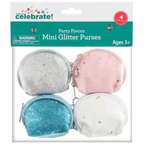 Way to Celebrate! Glitter Purses Girls Bags Party Favors Birthday Gift Pouch - 4 Count Age 3+ Years EasyOptionXY LLC