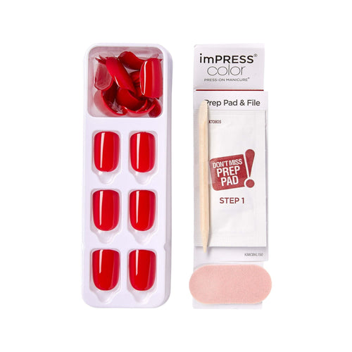 KISS imPRESS Color Press-on Manicure - Reddy or Not, Short EasyOptionXY LLC