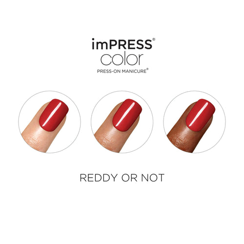 KISS imPRESS Color Press-on Manicure - Reddy or Not, Short EasyOptionXY LLC