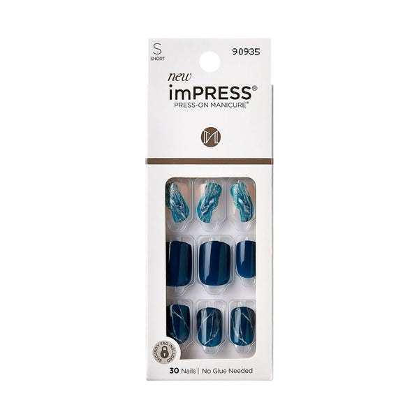 KISS imPRESS 'Let it Flow' Press-On Nails, Blue & White, Short Length, Square Shape, 33 Ct. EasyOptionXY LLC