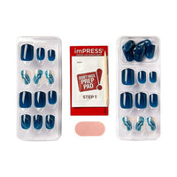 KISS imPRESS 'Let it Flow' Press-On Nails, Blue & White, Short Length, Square Shape, 33 Ct. EasyOptionXY LLC