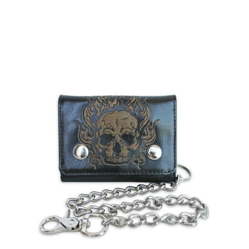 No Boundaries Men's Trifold Chain Skull Wallet Black EasyOptionXY LLC