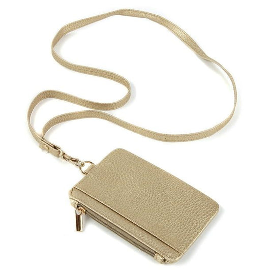 ESSENTIALS Brand Women's Adult Vegan Leather Gold Lanyard with Gold Zipper Wallet EasyOptionXY LLC