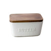 Better Homes & Gardens- White and Acacia Wood Porcelain Embossed Butter Dish EasyOptionXY LLC