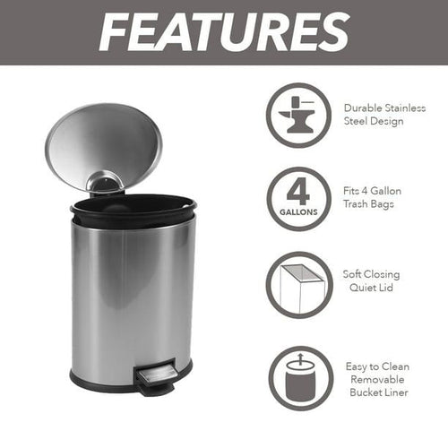 Better Homes & Gardens 1.3 Gallon Trash Can, Oval Bathroom Trash Can, Stainless Steel EasyOptionXY LLC