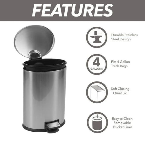 Better Homes & Gardens 3.1 Gallon Trash Can, Oval Bathroom Trash Can, Stainless Steel EasyOptionXY LLC