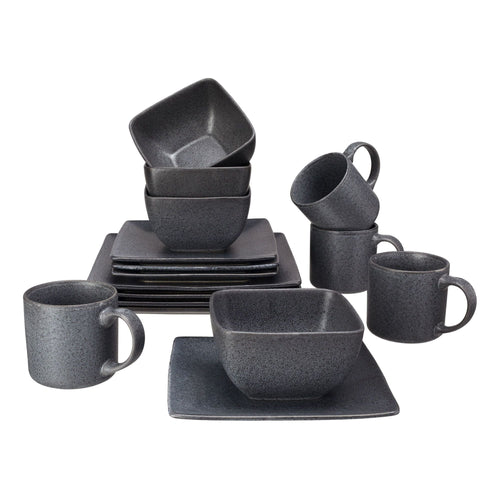 Better Homes & Gardens- Dark Gray Square Stoneware 16-Piece Dinnerware Set EasyOptionXY LLC