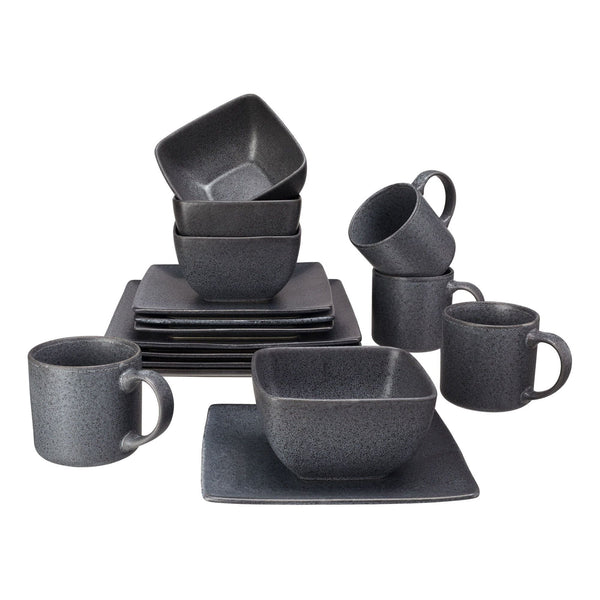 Better Homes & Gardens- Dark Gray Square Stoneware 16-Piece Dinnerware Set EasyOptionXY LLC