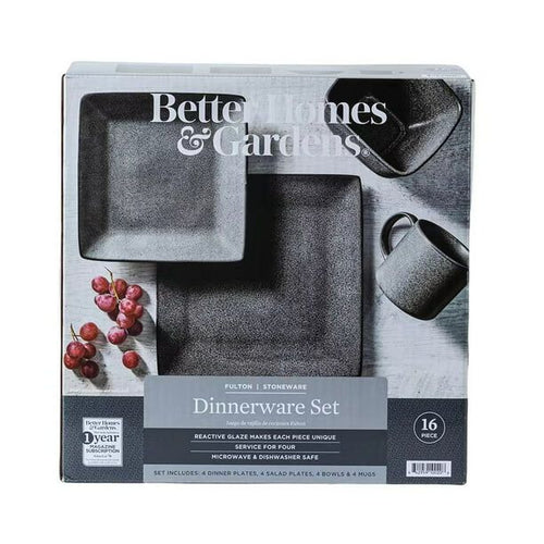 Better Homes & Gardens- Dark Gray Square Stoneware 16-Piece Dinnerware Set EasyOptionXY LLC