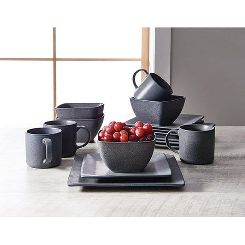 Better Homes & Gardens- Dark Gray Square Stoneware 16-Piece Dinnerware Set EasyOptionXY LLC