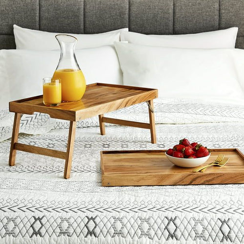 Better Homes & Gardens Acacia Wood Rectangular Bed Tray with Stand in Natural Finish Brown, One Size EasyOptionXY LLC