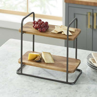 Better Homes & Gardens Rectangle Two-Tier Wood Serving Tray, 14.29" L x 7.08" W, Gray EasyOptionXY LLC