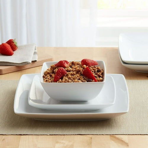 Better Homes & Gardens- Loden White Square Porcelain 12-Piece Dinnerware Set EasyOptionXY LLC