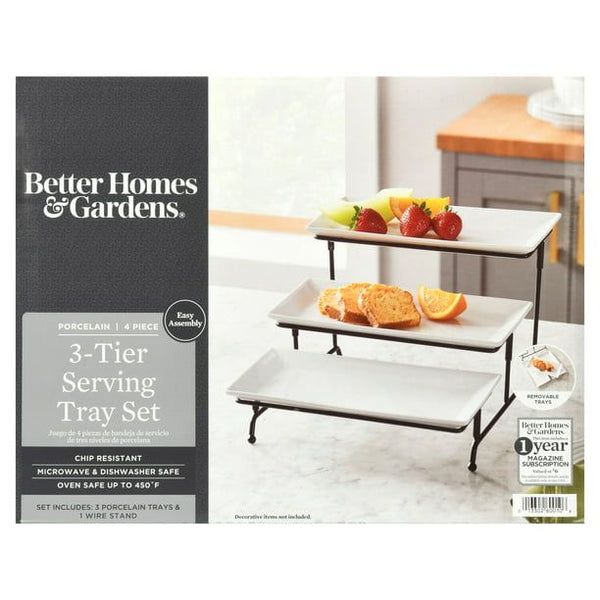 Better Homes & Gardens White Porcelain 3 Tiered Serve Set EasyOptionXY LLC