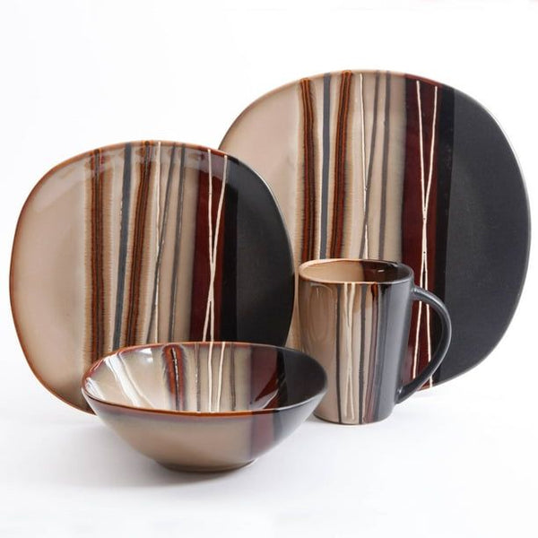 Better Homes & Gardens Bazaar Dinnerware, Brown, Set of 16 EasyOptionXY LLC