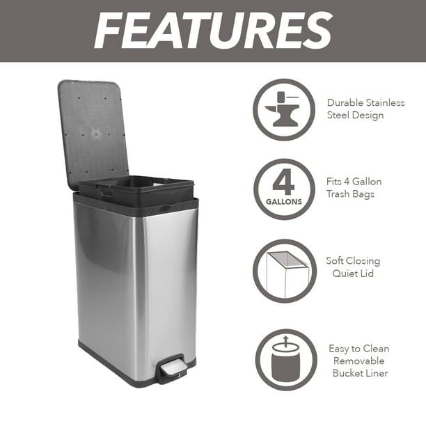 Better Homes & Gardens 3.9 Gallon Trash Stainless Steel Kitchen Trash Can with Lid EasyOptionXY LLC