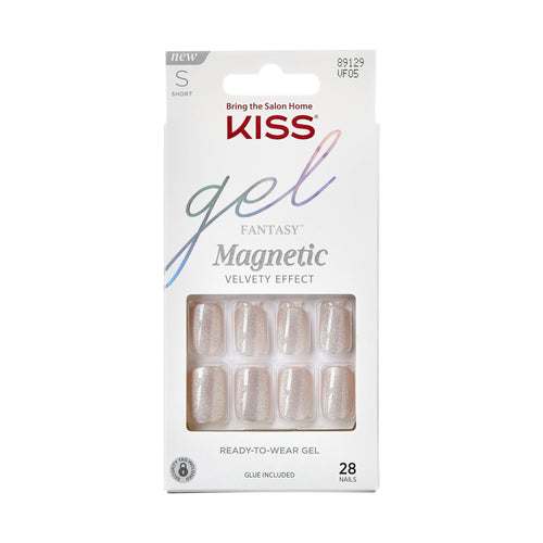 KISS Gel Fantasy Magnetic Short Square Gel Nails, Glossy Light White, 28 Count EasyOptionXY LLC