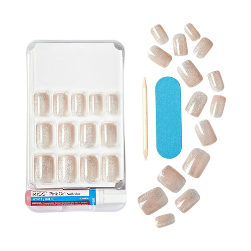 KISS Gel Fantasy Magnetic Short Square Gel Nails, Glossy Light White, 28 Count EasyOptionXY LLC