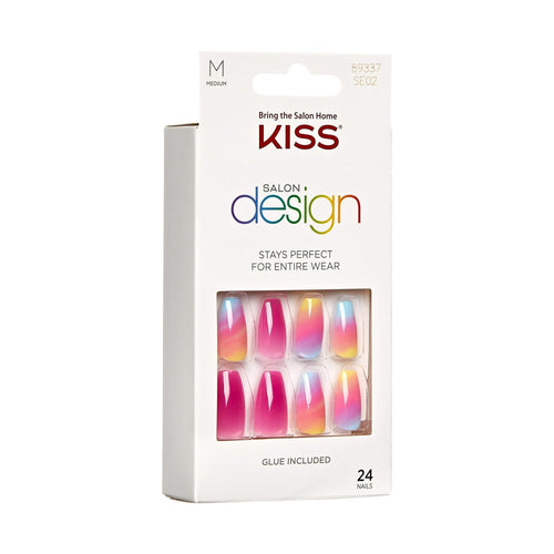 KISS Salon Design Short Coffin Glue-On Nails, Glossy Light Multicolored, 'The Motto', 24 Ct. EasyOptionXY LLC