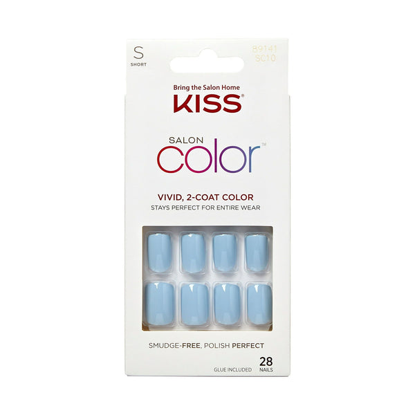 KISS Salon Color Short Square Fake Nails, Glossy Solid Blue, 28 Count EasyOptionXY LLC