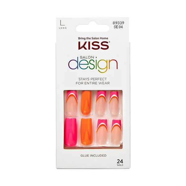 KISS Salon Design Medium Coffin Glue-On Nails, Glossy Dark Pink, 'We Go Up', 24 Ct. EasyOptionXY LLC