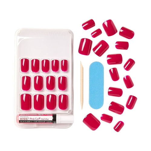 KISS Salon Color Fake Nails, Red, Short Square, 'No Direction', 31 Ct. EasyOptionXY LLC