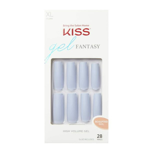 KISS Gel Fantasy Sculpted x-Long Square Glue-On Nails, Glossy Light Blue, 'Attitude', 28 Ct. EasyOptionXY LLC