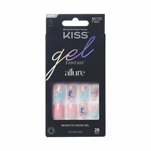 KISS Gel Fantasy Allure Ready-To-Wear Short Square Fake Nails, Pink Floral, 28 Pieces EasyOptionXY LLC